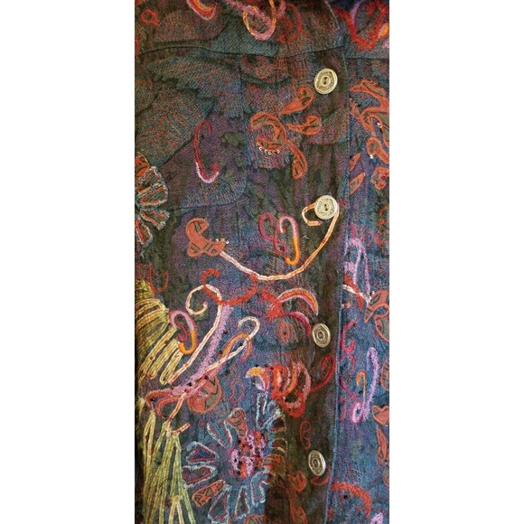 Chico's Denim Jacket Embroidered Beaded  Size XL BOHO Boutique CHIC - Picture 3 of 6